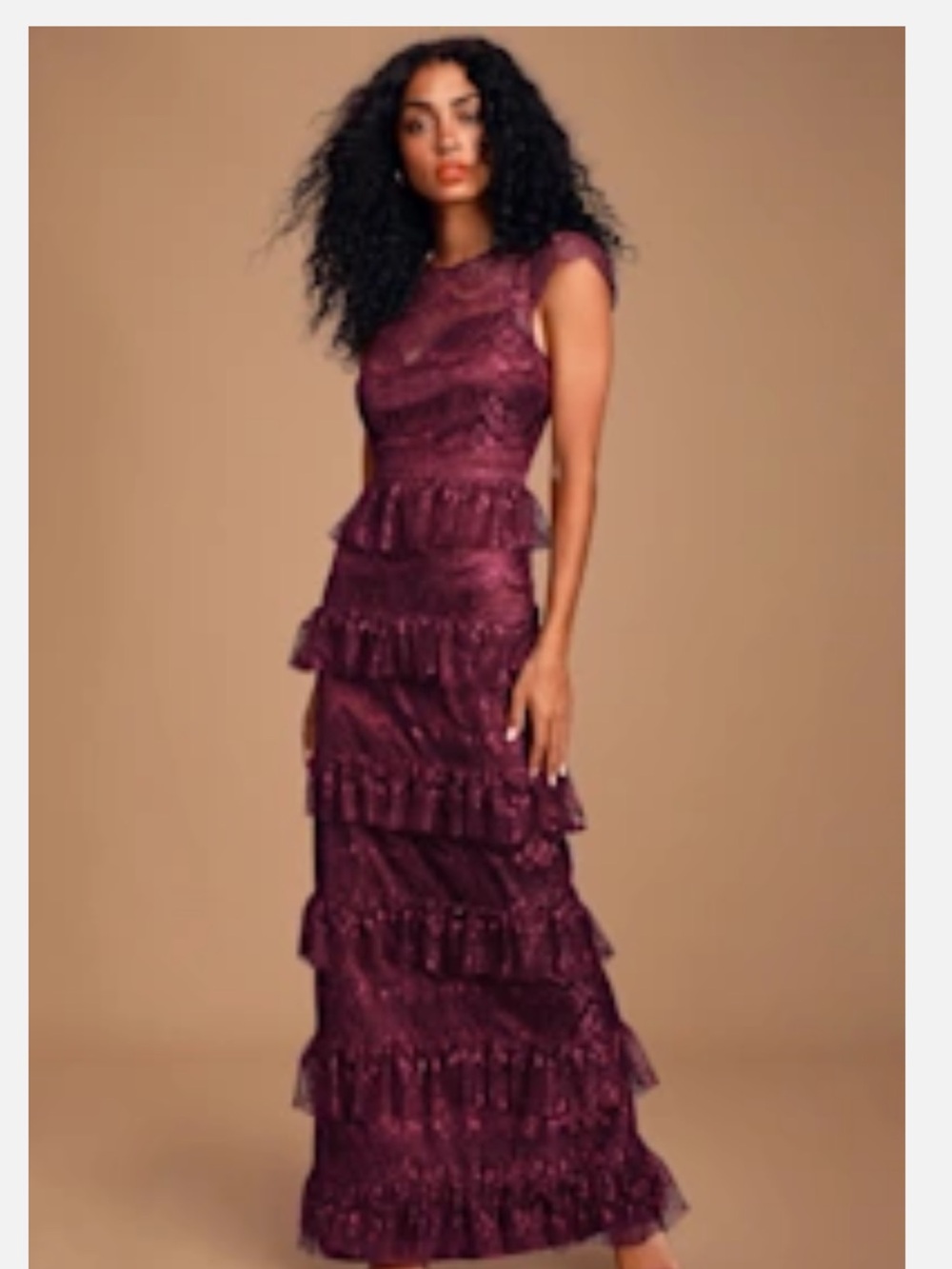 Sleeveless Tiered Lace Maxi Dress in Deep Berry